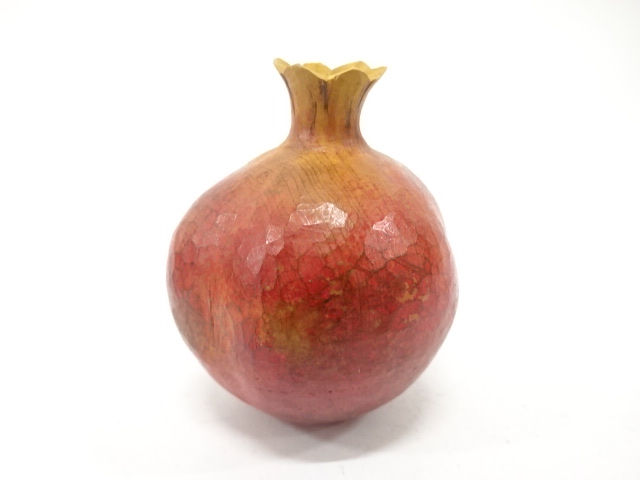  作家物　木彫　柘榴　香合